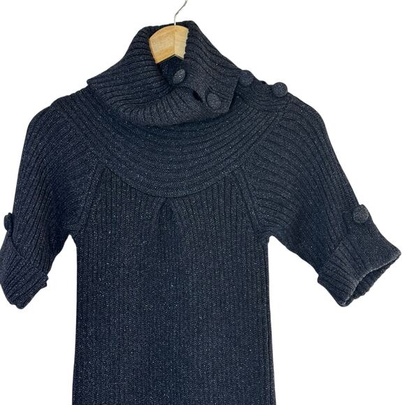 Rebecca Taylor Turtle Neck Sweater Dress Size XS Black with Metallic Thread - Picture 7 of 11